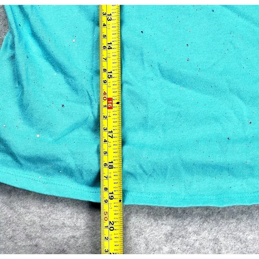 Justice Girls 18/20 Blue Glitter Short Sleeve Crewneck Top Back to School